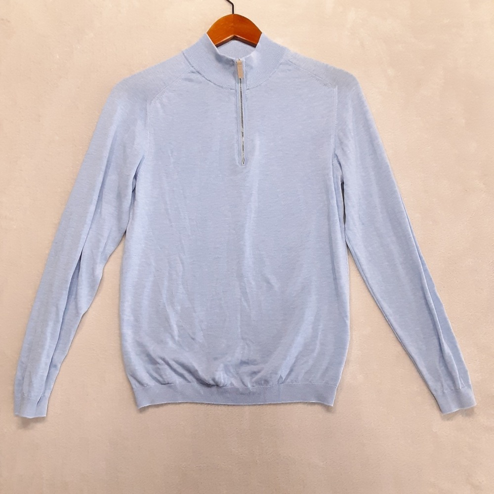 Jack Victor Mens 1/4 Zip Silk Cotton Sweater Size Small Blue